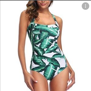 One piece white tropical swimsuit